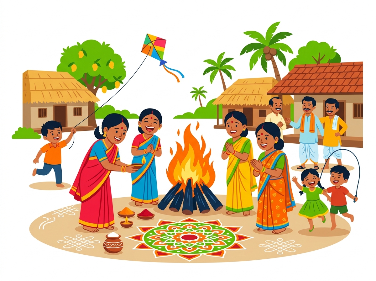 Panukupeta village festival celebration with Sankranti bonfire, rangoli, and villagers